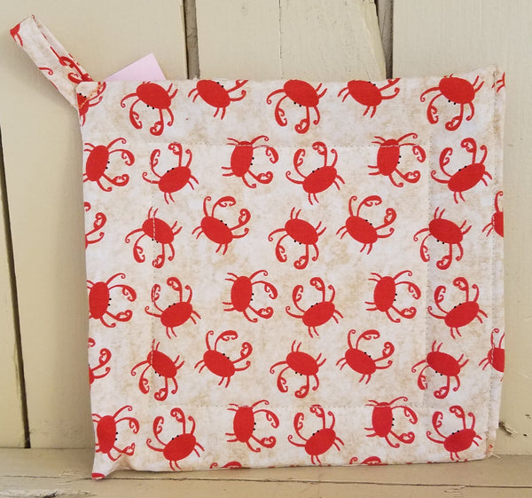 Potholder Square 7" - Whimsical Red Crabs on Cream Background