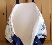 Blue Crab Quilted Cotton Tote Bag with Pockets - Locally Sewn