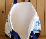 Blue Crab Quilted Cotton Tote Bag with Pockets - Locally Sewn