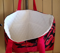 Red Crab Quilted Cotton Tote Bag with Pockets - Locally Sewn
