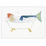 Mermaid in bathtub watercolor art greeting card with envelope