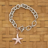 Starfish charm anchor toggle bracelet - surgical steel links and copper plated starfish