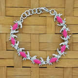 Crab link bracelet in surgical steel with pink enameled shells