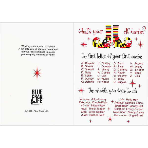 What's your Maryland elf name Christmas card front and back