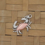 Crab jewelry charm with copper plated shell and lobster claw clasp