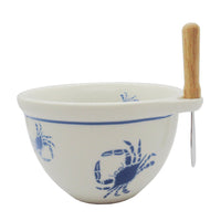 Crab design dip bowl with spreader made of vitrious china side view