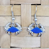 Crab Dangle Earrings - surgical steel with blue enameled shell