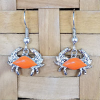 Crab Dangle Earrings - surgical steel with orange enameled shell
