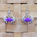 Crab Dangle Earrings - surgical steel with purple enameled shell