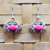 Crab Dangle Earrings - surgical steel with pink enameled shell