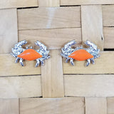 Crab post earrings - surgical steel with orange enameled shell