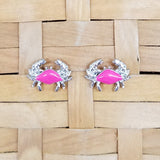 Crab post earrings - surgical steel with pink enameled shell