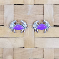 Crab post earrings - surgical steel with purple enameled shell