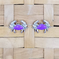 Crab post earrings - surgical steel with purple enameled shell