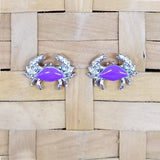 Crab post earrings - surgical steel with purple enameled shell