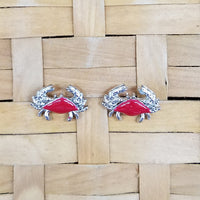 Crab post earrings - surgical steel with red enameled shell
