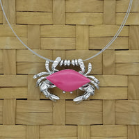 Crab necklace / pin - surgical steel with pink enamled shell and removable neck wire