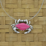 Crab necklace / pin - surgical steel with pink enamled shell and removable neck wire