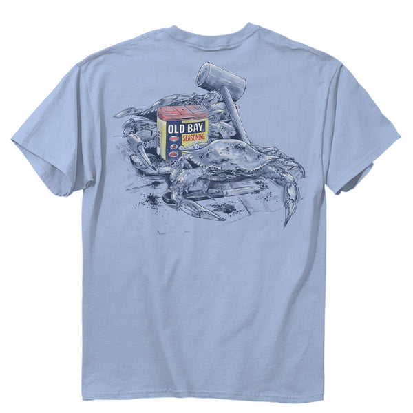 Old Bay Seasoning & Crab Still Life Design T-Shirt Back