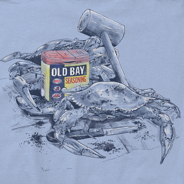 Old Bay Seasoning & Crab Still Life Design T-Shirt Closeup