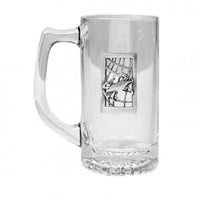 Glass beer mug tankard with pewter crab in net design medallion
