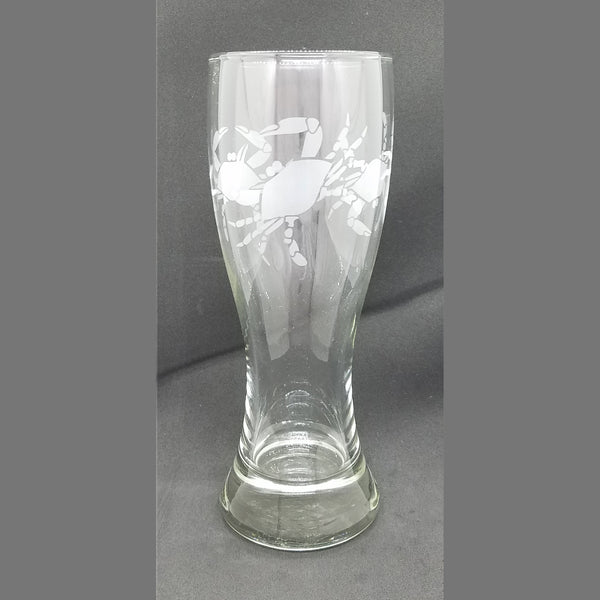 Crab design pilsner glass with weighted foot and hourglass shape
