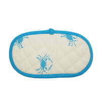 Crab design pincher potholder tropical blue color crabs in cream back