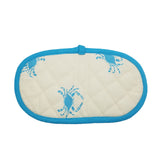 Crab design pincher potholder tropical blue color crabs in cream back