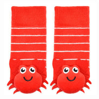 red with wihite stripes crab rattle toes baby socks