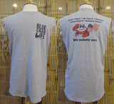 Salute crab military design sleeveless men's t-shirt in gray front/back