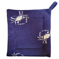 Potholder Square 7" - White Crabs on Navy Background