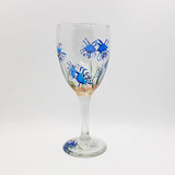 Crab hand painted stemmed wine glass blue crabs
