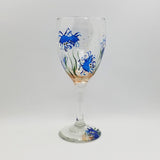 Crab hand painted stemmed wine glass blue crabs second view