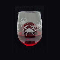 Blue Crab Wine Glass - Stemless