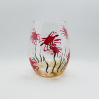 Crab hand painted stemless wine glass red crabs second view